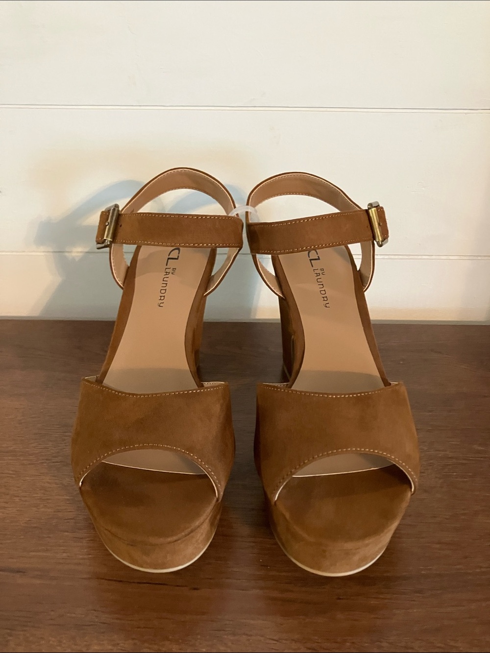 CL by Laundry Tan Suede Platform Block Heel Sandals - Picture 2 of 5